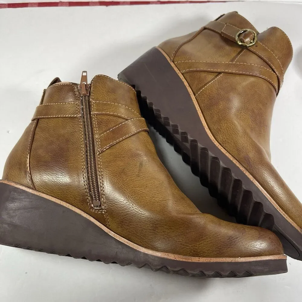 LifeStride Velocity 2.0 Women's Wedge Ankle Boots Brown Sz 10W Comfort Booties